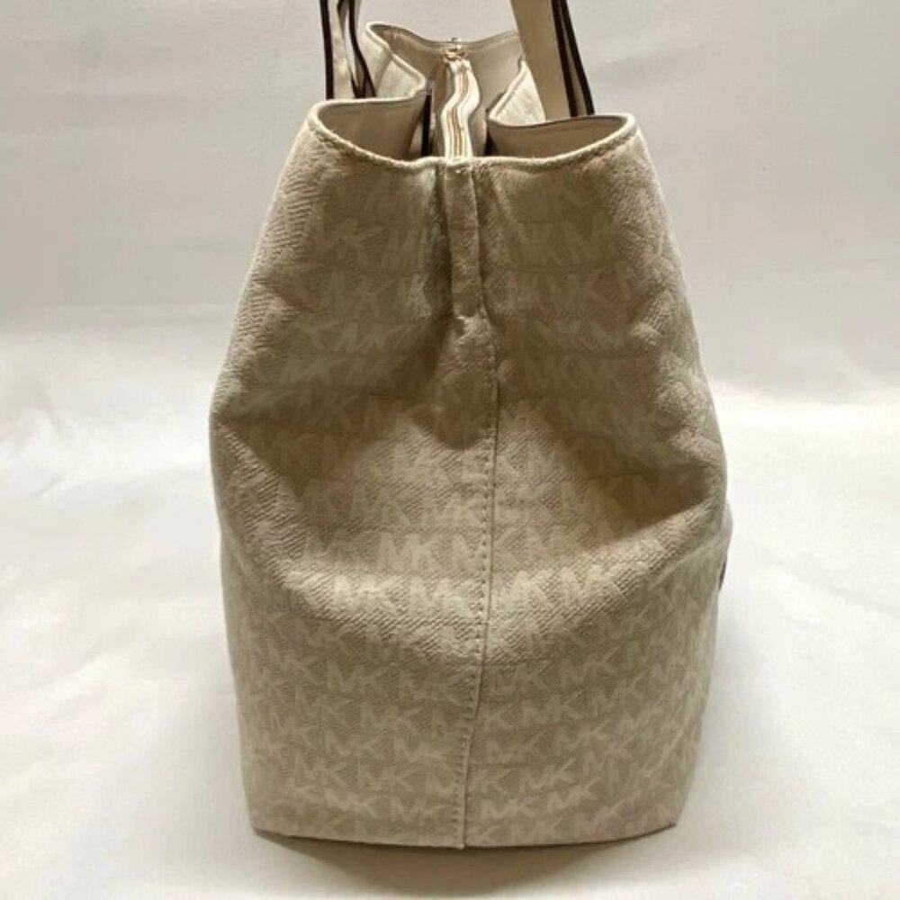 Michael Kors Griffin Large Logo Tote Natural Jacqard Canvas Leather Trim GUC - Picture 10 of 16